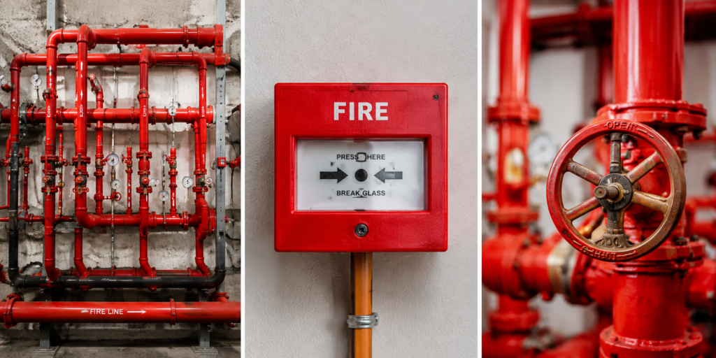 Red fire alarm manual call point for emergency fire detection system