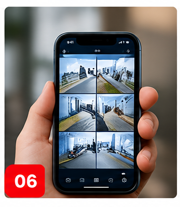 “Smartphone displaying live CCTV camera feeds for remote security monitoring.”