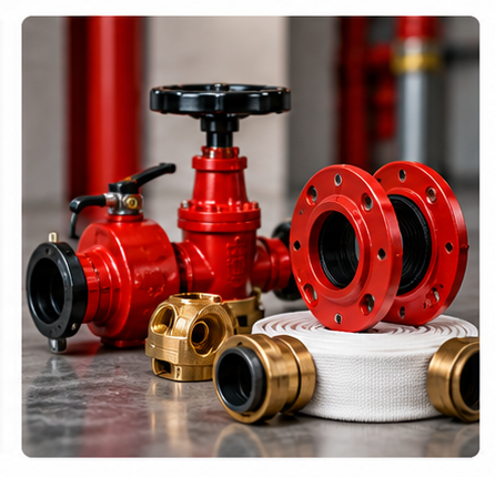 Fire protection valves, hose fittings and firefighting accessories