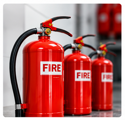 Red fire extinguishers for fire safety and emergency protection