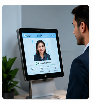 Visitor entry management system with facial recognition display